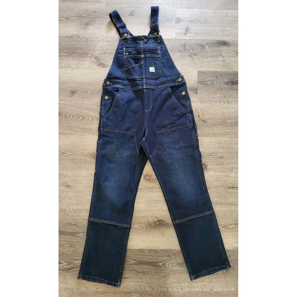 Carhartt Womens Dark Denim Double Front Bib Overalls OR4044-W Sz S